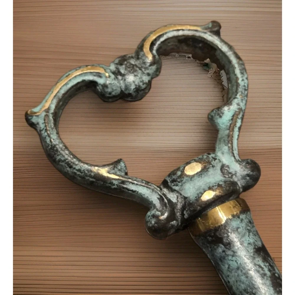 Vintage Brass Key Shaped Wine Key & Bottle Opener Green Patina Finish 5.5